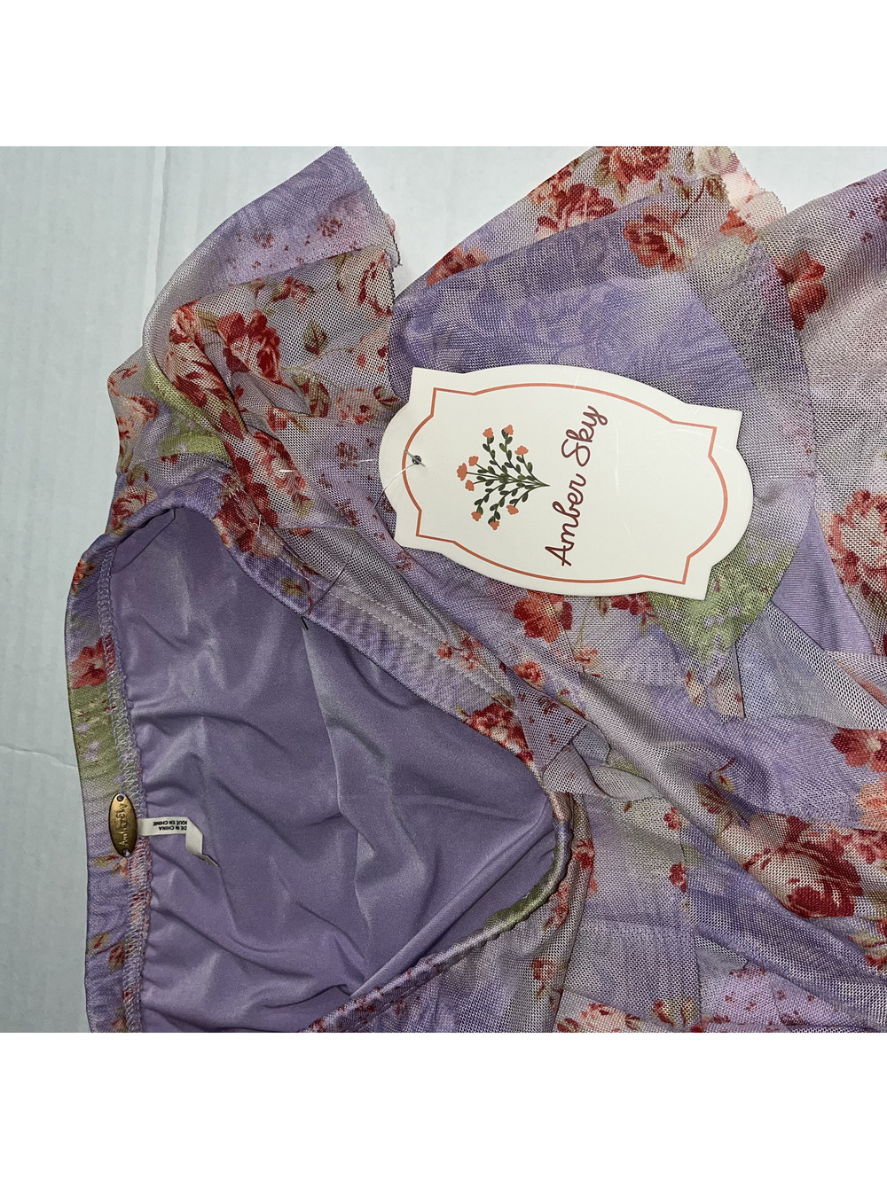 Angie Purple Floral Mesh Asymmetrical Ruffle Skirt Size Small NWT - Picture 4 of 6